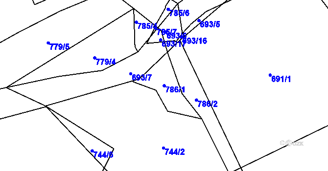 Parcela st. 786/1 v KÚ Horní Kosov, Katastrální mapa