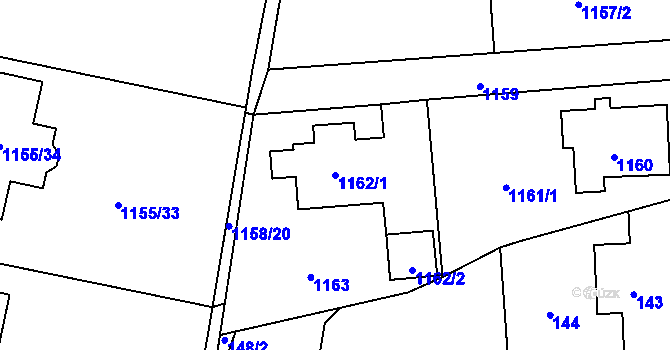 Parcela st. 1162/1 v KÚ Horní Kosov, Katastrální mapa