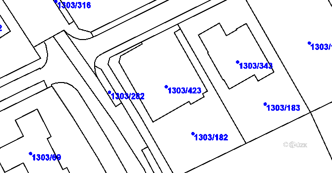 Parcela st. 1303/423 v KÚ Horní Kosov, Katastrální mapa