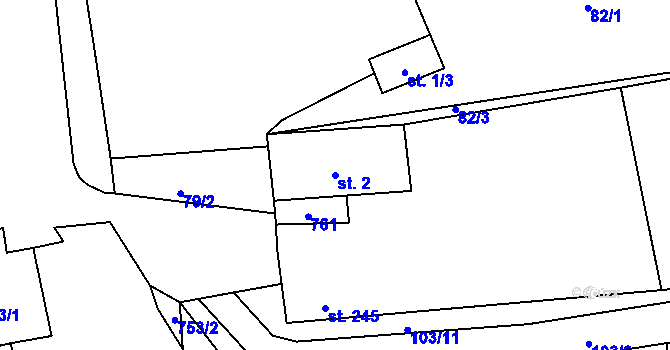 Parcela st. 2 v KÚ Hosov, Katastrální mapa