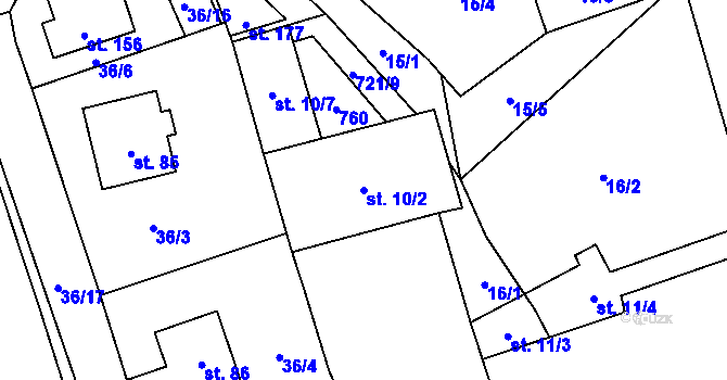 Parcela st. 10/2 v KÚ Hosov, Katastrální mapa