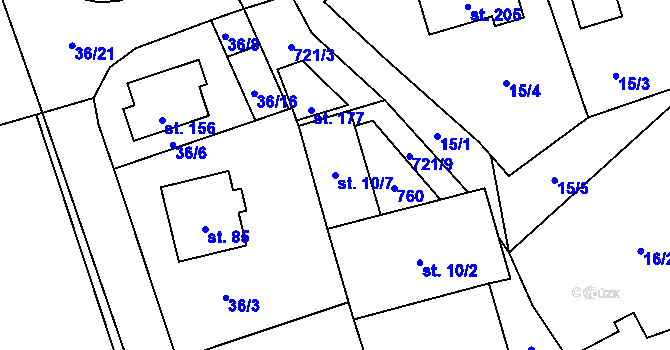 Parcela st. 10/7 v KÚ Hosov, Katastrální mapa