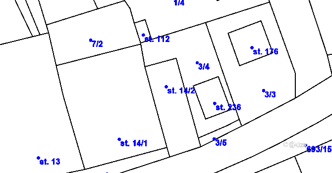 Parcela st. 14/2 v KÚ Hosov, Katastrální mapa
