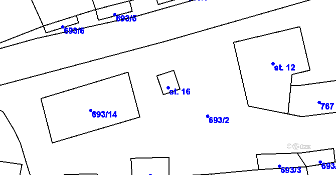 Parcela st. 16 v KÚ Hosov, Katastrální mapa