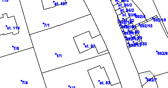 Parcela st. 82 v KÚ Hosov, Katastrální mapa
