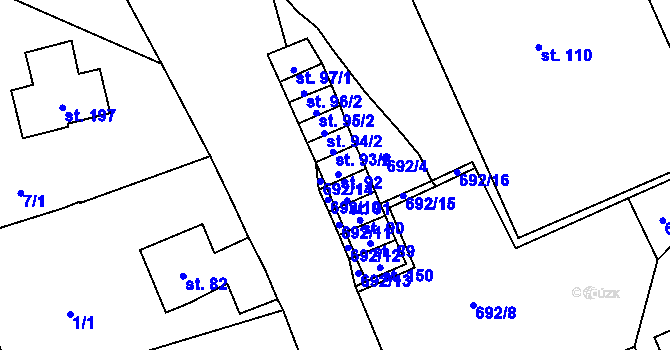 Parcela st. 92 v KÚ Hosov, Katastrální mapa