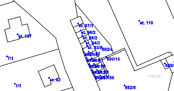 Parcela st. 93/2 v KÚ Hosov, Katastrální mapa