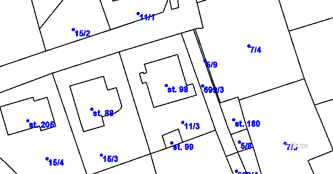 Parcela st. 98 v KÚ Hosov, Katastrální mapa
