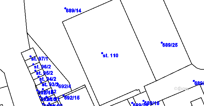 Parcela st. 110 v KÚ Hosov, Katastrální mapa