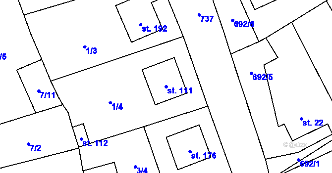 Parcela st. 111 v KÚ Hosov, Katastrální mapa