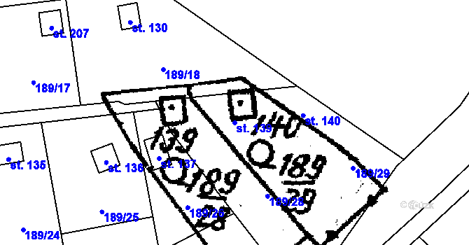 Parcela st. 139 v KÚ Hosov, Katastrální mapa