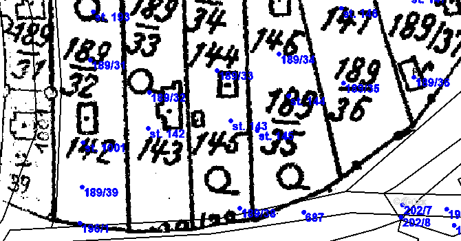 Parcela st. 143 v KÚ Hosov, Katastrální mapa