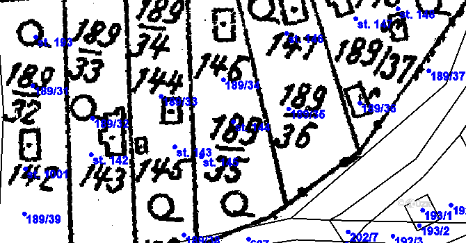 Parcela st. 144 v KÚ Hosov, Katastrální mapa