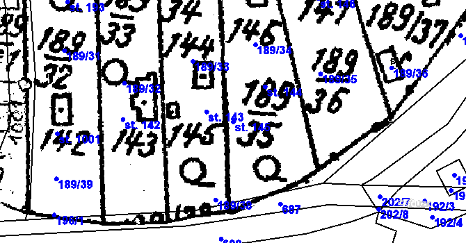 Parcela st. 145 v KÚ Hosov, Katastrální mapa