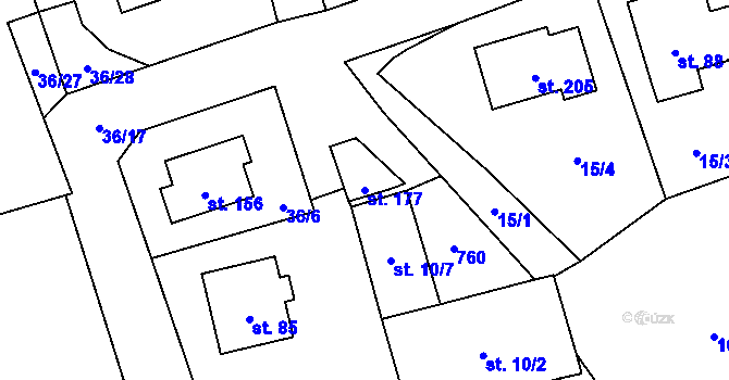 Parcela st. 177 v KÚ Hosov, Katastrální mapa