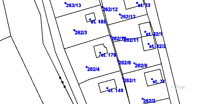 Parcela st. 178 v KÚ Hosov, Katastrální mapa
