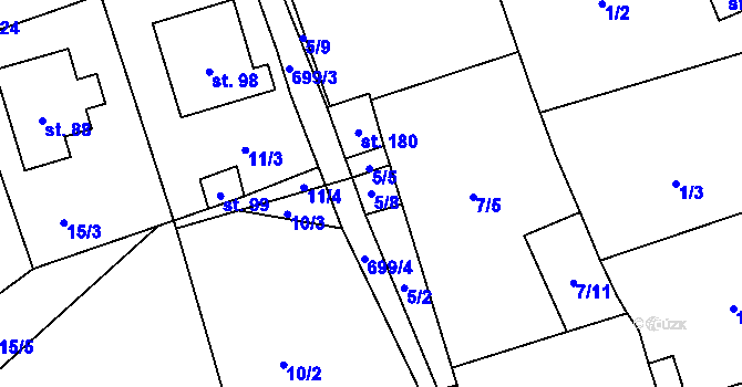 Parcela st. 5/8 v KÚ Hosov, Katastrální mapa