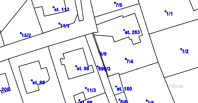 Parcela st. 5/9 v KÚ Hosov, Katastrální mapa