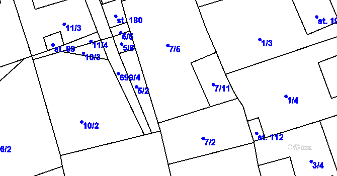 Parcela st. 7/2 v KÚ Hosov, Katastrální mapa