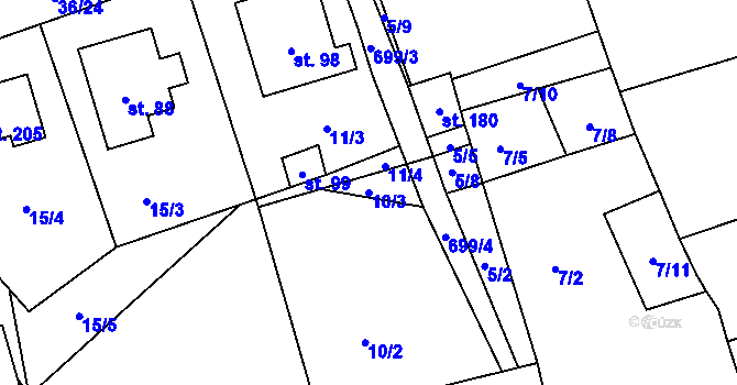 Parcela st. 10/3 v KÚ Hosov, Katastrální mapa