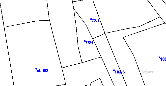 Parcela st. 75/1 v KÚ Hosov, Katastrální mapa