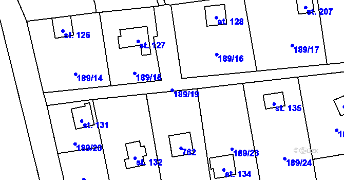 Parcela st. 189/19 v KÚ Hosov, Katastrální mapa