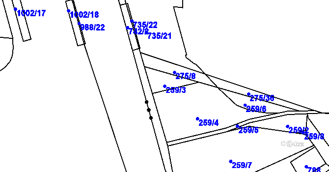 Parcela st. 259/3 v KÚ Hosov, Katastrální mapa