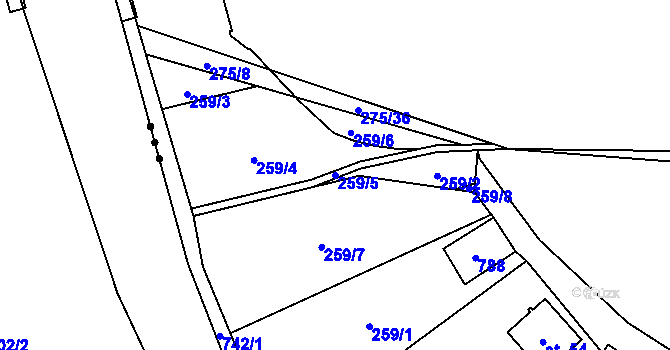 Parcela st. 259/5 v KÚ Hosov, Katastrální mapa