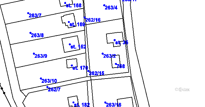 Parcela st. 263/2 v KÚ Hosov, Katastrální mapa