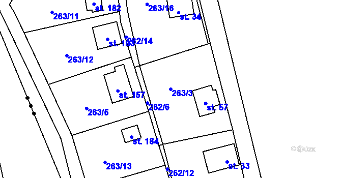 Parcela st. 263/3 v KÚ Hosov, Katastrální mapa