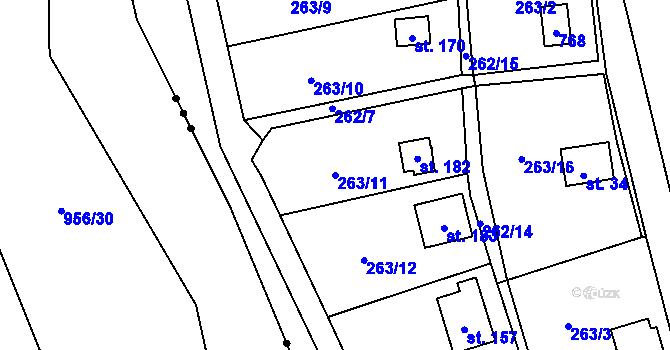 Parcela st. 263/11 v KÚ Hosov, Katastrální mapa
