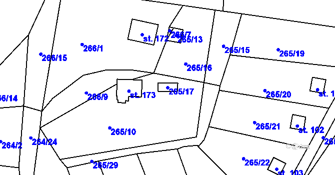 Parcela st. 265/17 v KÚ Hosov, Katastrální mapa