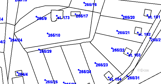 Parcela st. 265/18 v KÚ Hosov, Katastrální mapa