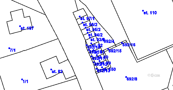 Parcela st. 692/14 v KÚ Hosov, Katastrální mapa