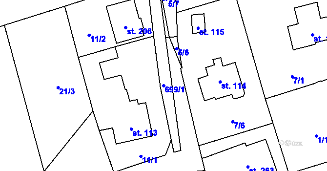 Parcela st. 699/1 v KÚ Hosov, Katastrální mapa