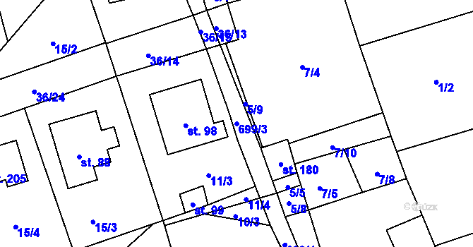 Parcela st. 699/3 v KÚ Hosov, Katastrální mapa