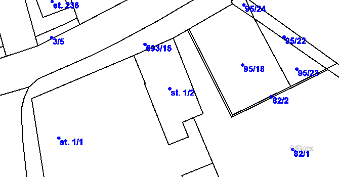 Parcela st. 1/2 v KÚ Hosov, Katastrální mapa