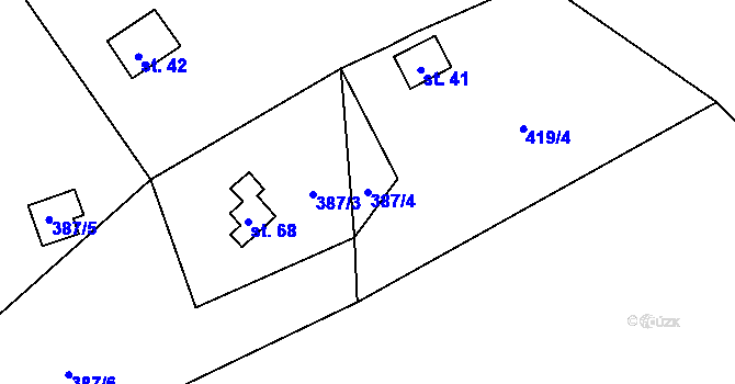 Parcela st. 387/4 v KÚ Hosov, Katastrální mapa