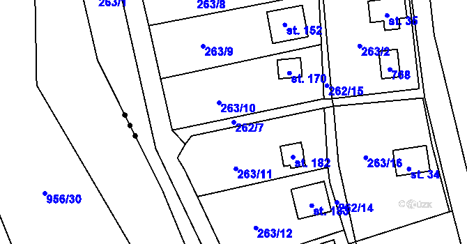 Parcela st. 262/7 v KÚ Hosov, Katastrální mapa