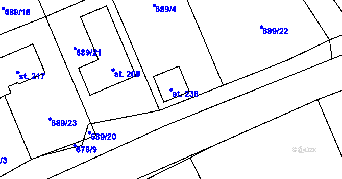 Parcela st. 238 v KÚ Hosov, Katastrální mapa