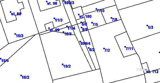 Parcela st. 699/4 v KÚ Hosov, Katastrální mapa