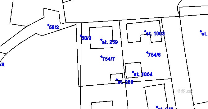 Parcela st. 754/7 v KÚ Hosov, Katastrální mapa