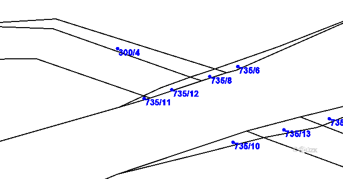Parcela st. 735/12 v KÚ Hosov, Katastrální mapa
