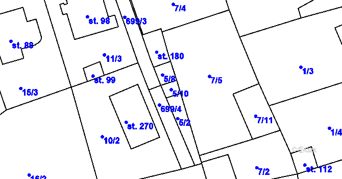 Parcela st. 5/10 v KÚ Hosov, Katastrální mapa