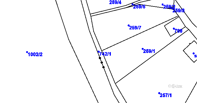 Parcela st. 742/1 v KÚ Hosov, Katastrální mapa