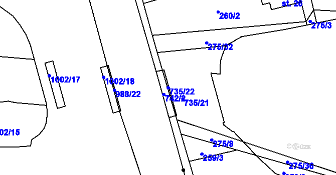 Parcela st. 735/22 v KÚ Hosov, Katastrální mapa