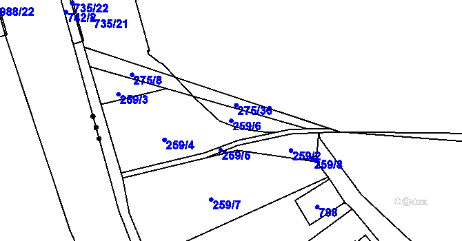 Parcela st. 259/6 v KÚ Hosov, Katastrální mapa