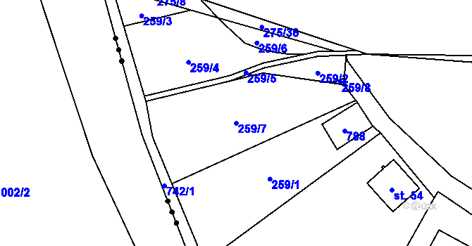 Parcela st. 259/7 v KÚ Hosov, Katastrální mapa