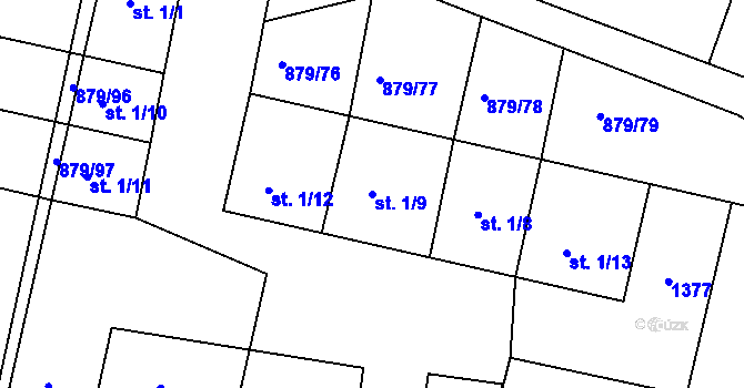 Parcela st. 1/9 v KÚ Horní Kounice, Katastrální mapa