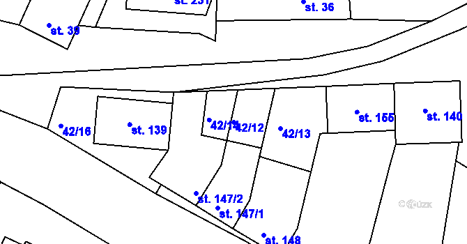 Parcela st. 42/12 v KÚ Horní Kounice, Katastrální mapa